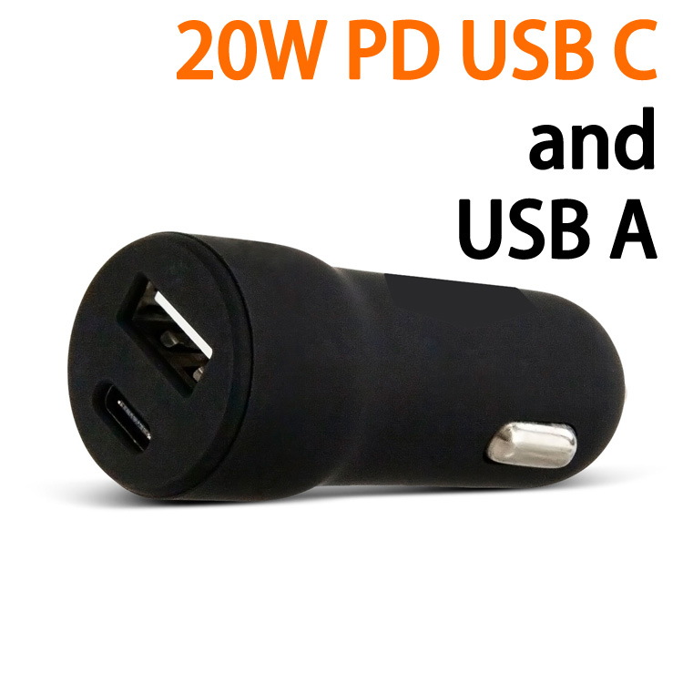 20W PD USB-C and USB-A 3.0A Quick Charge Dual 2 Port Car Charger for